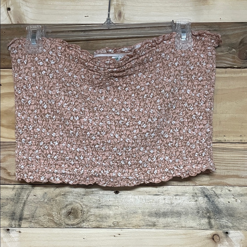 Aerie size XL Pink, Tan, & White Floral Smocked Cropped Super Stretchy Tube Top